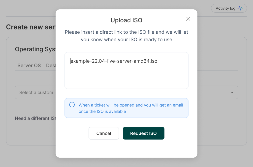 ISO Upload and Installation